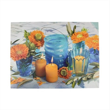 BACK2BASICS 15.75 in. Battery Operated 3 LED Lighted Candle And Flower Scene Canvas Wall Hanging BA72668